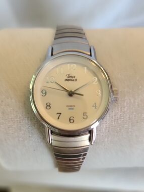 Timex Silver Tone Indiglo Watch with Cream Dial